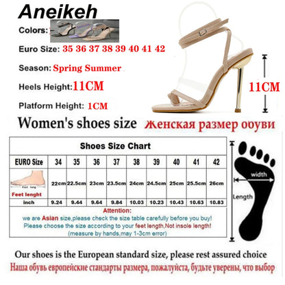 Aneikeh 2025 Summer New Sandals Women Shoes Transparent Color Matching Electroplating High Heel Toe Sandals Heels Party Pumps
