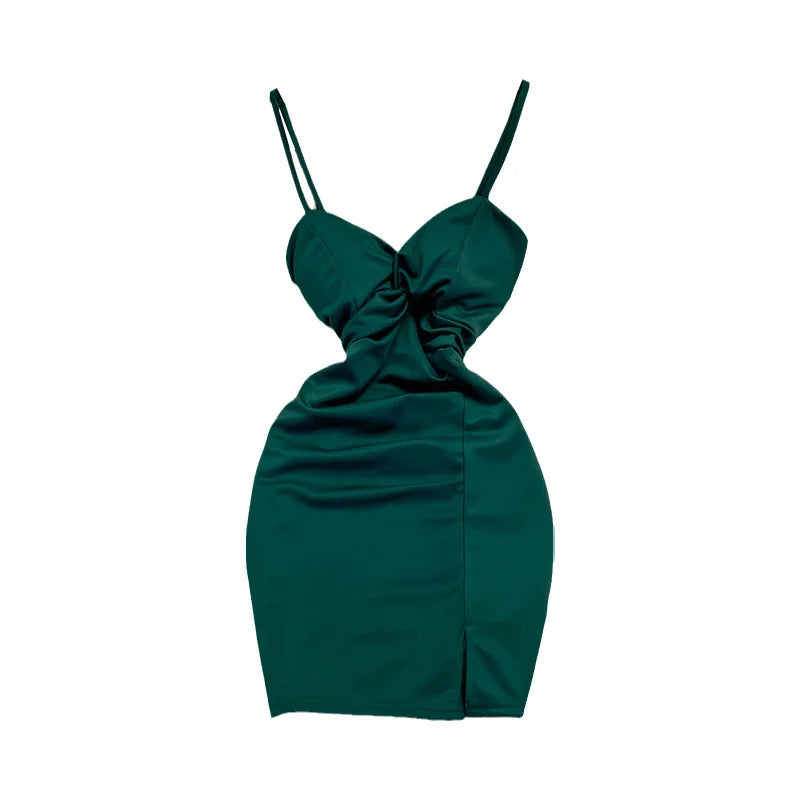 Sexy Spaghetti Strap Dress Women's Side Slit Hip Wrap Mini Dress