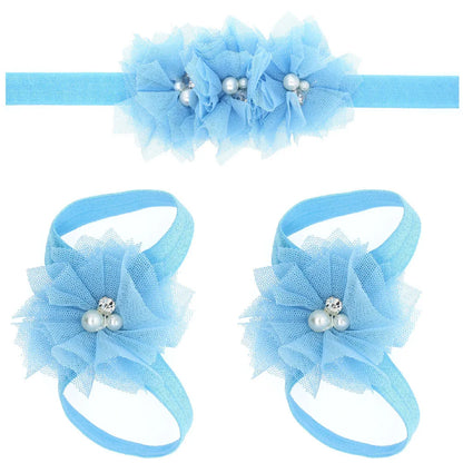 3Pcs/Set Hair Bandage Foot Band Headband Ribbon FlowerTurban Children Newborn Kids Headwear Baby Girl Accessory Soft Photo Props
