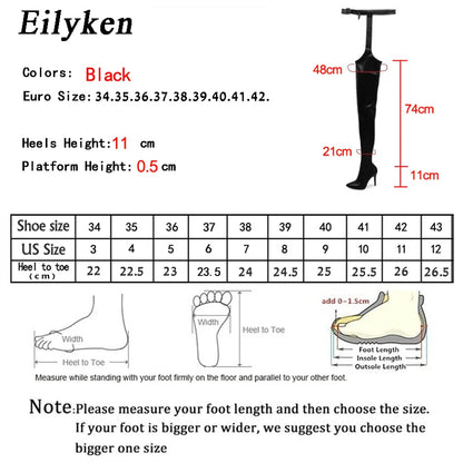 Eilyken Sexy Waist Buckle Strap Thin High Heels Women Boots Over The Knee Booties Pointed Toe Female Winter Shoes