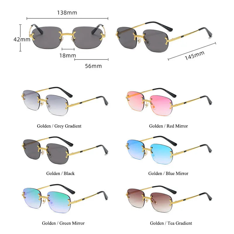 Popular Small Rectangle Sunglasses Retro Rimless Mirror Coating Shades