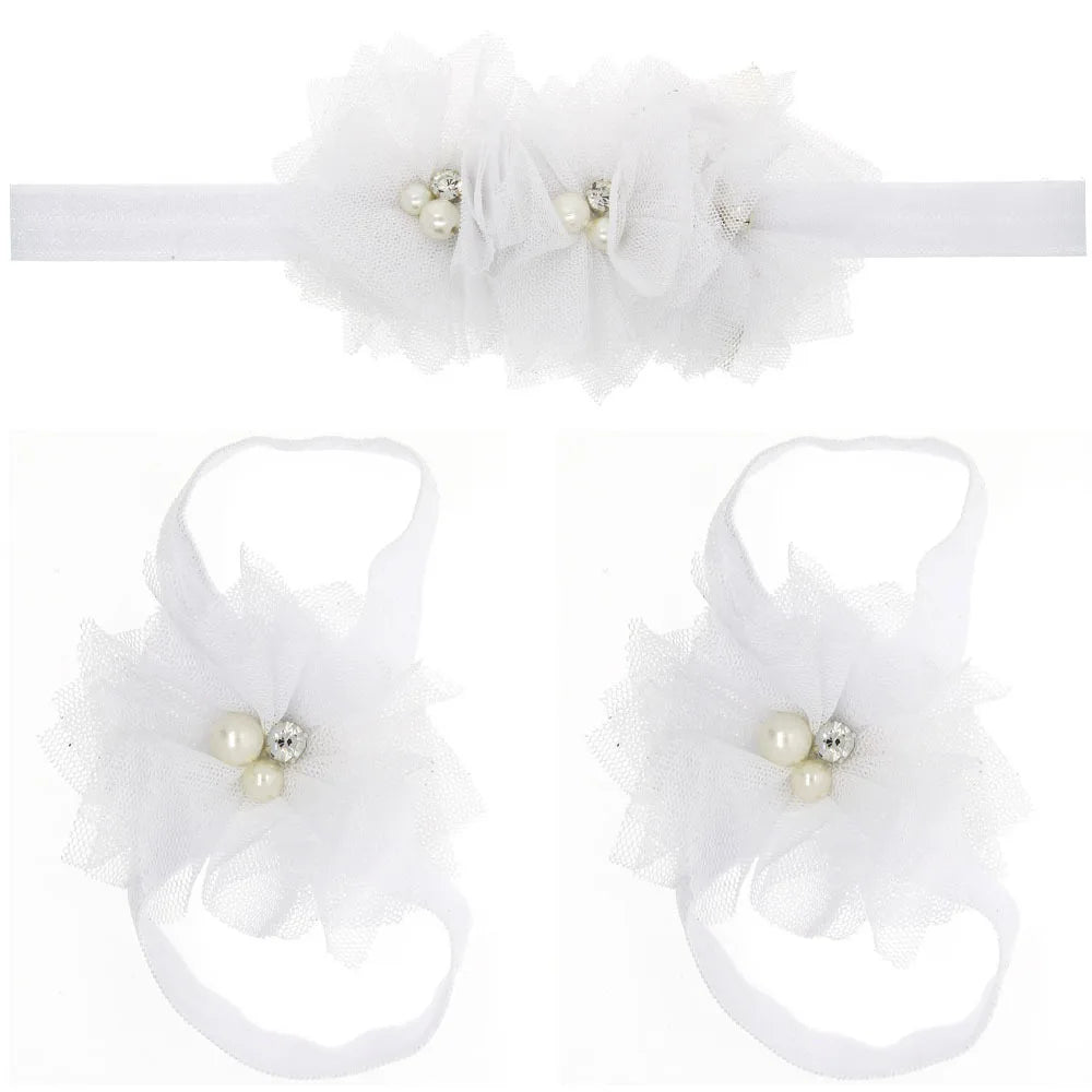 3Pcs/Set Hair Bandage Foot Band Headband Ribbon FlowerTurban Children Newborn Kids Headwear Baby Girl Accessory Soft Photo Props