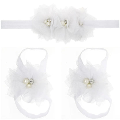 3Pcs/Set Hair Bandage Foot Band Headband Ribbon FlowerTurban Children Newborn Kids Headwear Baby Girl Accessory Soft Photo Props