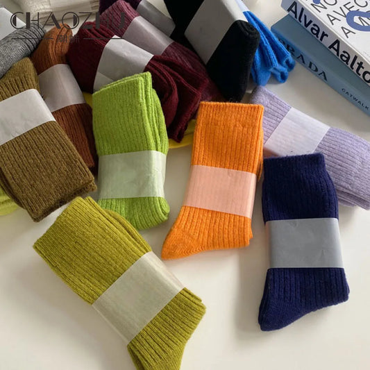 Thicken Warm Merino Wool Classic Solid Colors Rib Socks