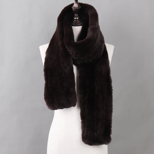 New Luxury Lady 100% Genuine Rex Rabbit Fur Scarves Fashion Long Style Knitted Real Fur Scarf Russian Women Winter Fur Mufflers