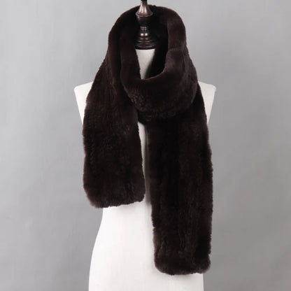 New Luxury Lady 100% Genuine Rex Rabbit Fur Scarves Fashion Long Style Knitted Real Fur Scarf Russian Women Winter Fur Mufflers