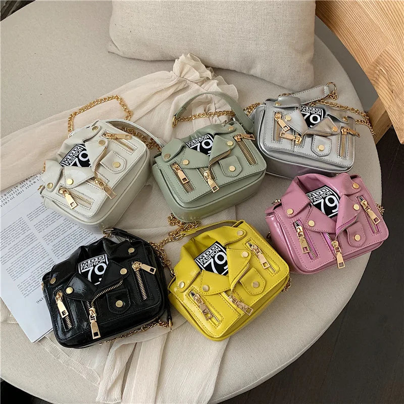 Chain Motorcycle Bags Women Clothing Shoulder Rivet Zipper Jacket Bag