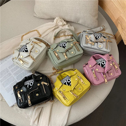 Chain Motorcycle Bags Women Clothing Shoulder Rivet Zipper Jacket Bag