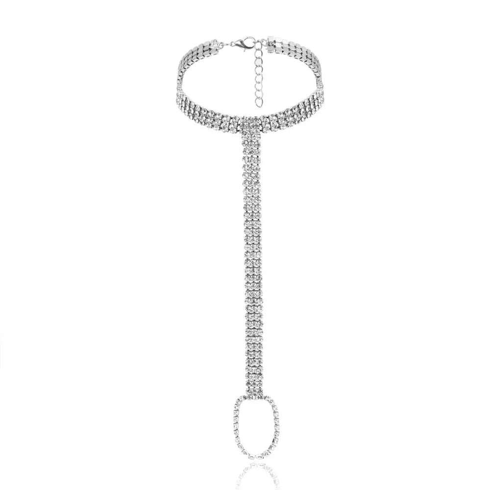 Stonefans Bridal Crystal Anklet Chain Foot Jewlery for Women Charm Rhinestone Multilayer Foot Chain Beach Anklet Toe Christmas