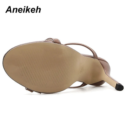 Aneikeh Sandals Stiletto High Heel Shoes Strap Ankle Wrap OL Sexy Pumps Party Shoes