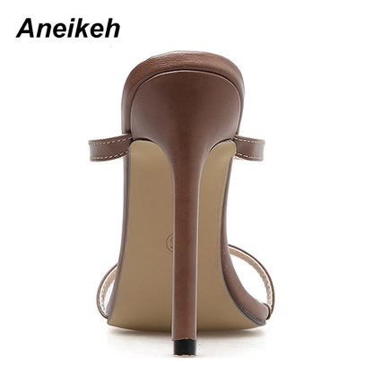 Aneikeh Sandals Stiletto High Heel Shoes Strap Ankle Wrap OL Sexy Pumps Party Shoes