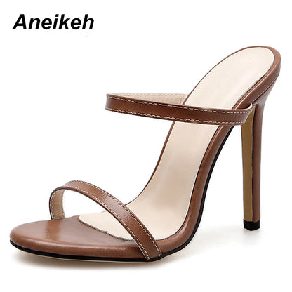 Aneikeh Sandals Stiletto High Heel Shoes Strap Ankle Wrap OL Sexy Pumps Party Shoes