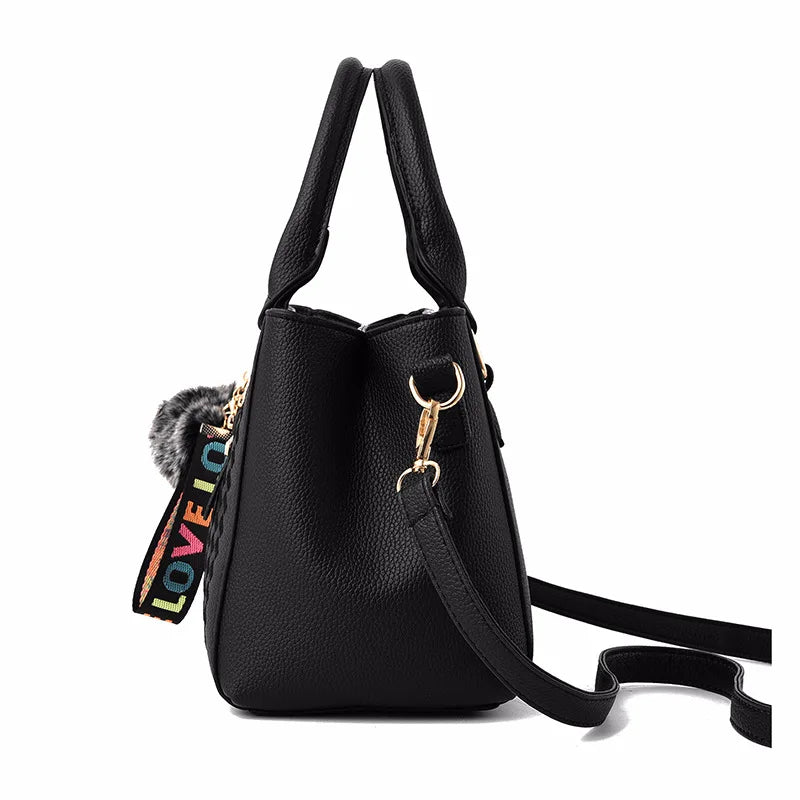 Embroidery Leather Handbags Bags for Women Sac a Main Ladies hair ball Hand Bag
