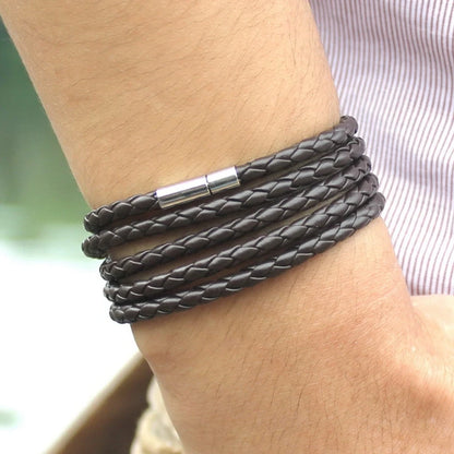 Brand black retro Wrap Long leather bracelet men