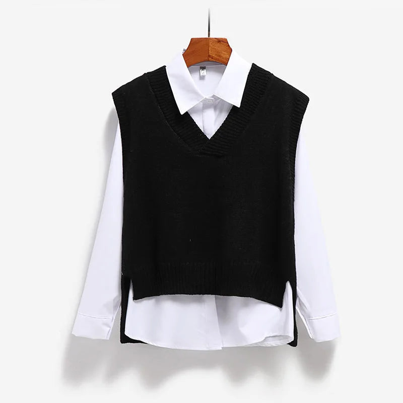 Sweater Vest V-neck Knitted Top 2025 New Korean Fashion Knitwear