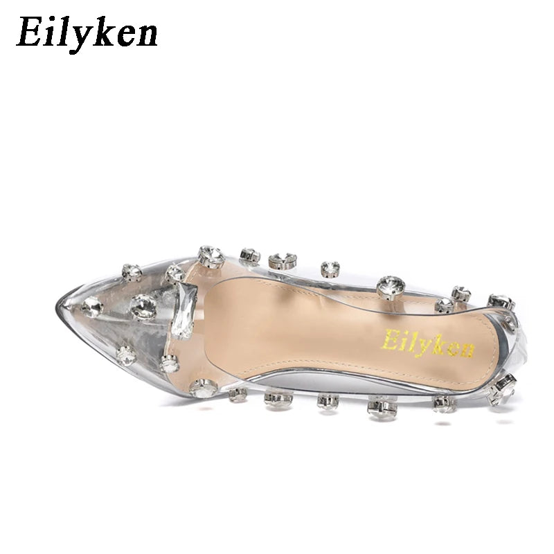 Design Rivet Crystal Women Pumps PVC Transparent High Heels Sexy Nightclub Prom Female Sandals