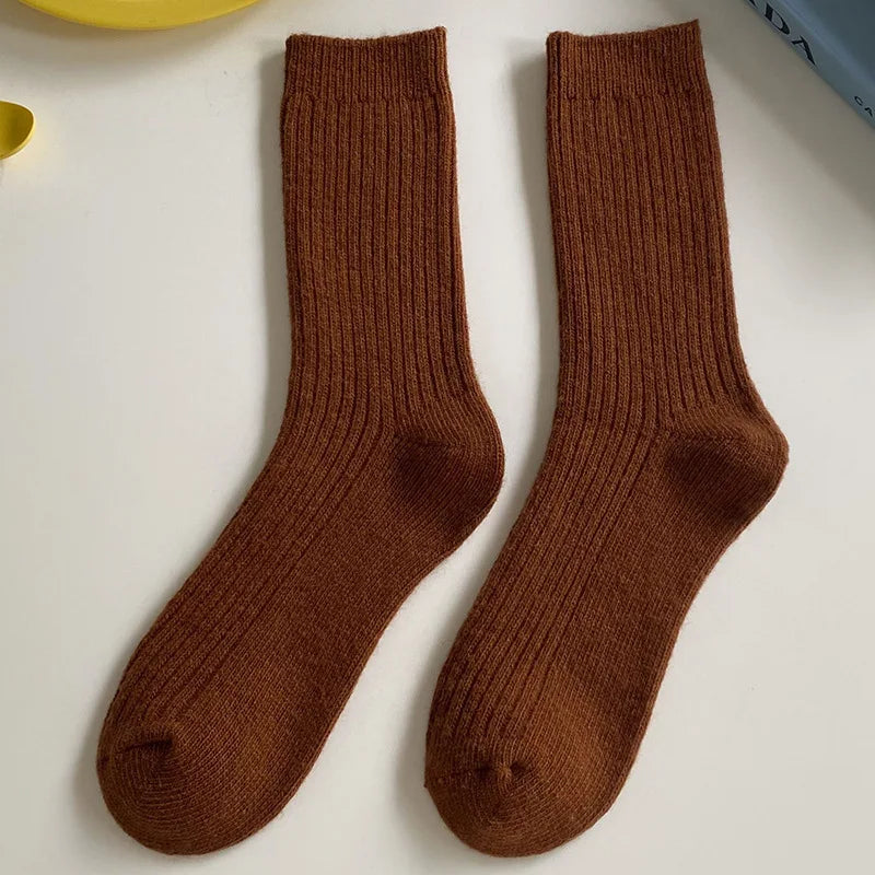 Thicken Warm Merino Wool Classic Solid Colors Rib Socks