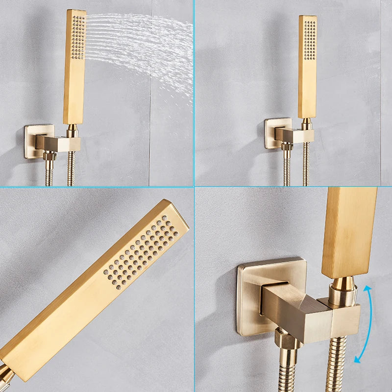 Wall Mounted Concealed Install Brushed Gold Shower Faucets Set Bathroom Shower System Shower Mixer Tap Rainfall