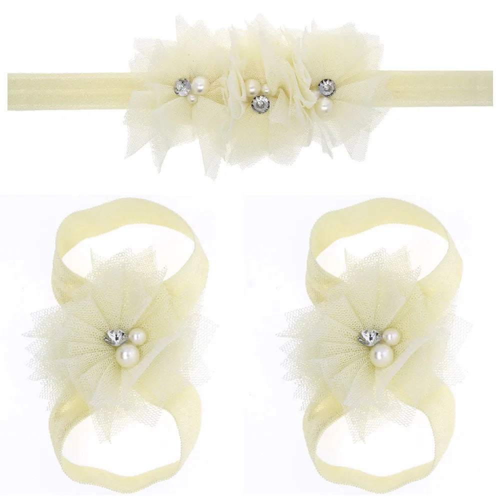 3Pcs/Set Hair Bandage Foot Band Headband Ribbon FlowerTurban Children Newborn Kids Headwear Baby Girl Accessory Soft Photo Props