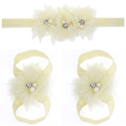 3Pcs/Set Hair Bandage Foot Band Headband Ribbon FlowerTurban Children Newborn Kids Headwear Baby Girl Accessory Soft Photo Props