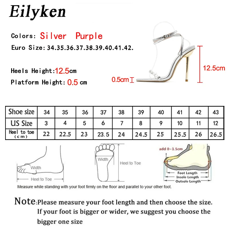 Eilyken Crystal Sexy Women Sandals Metal High Heels Ankle Buckle Strap Gladiator