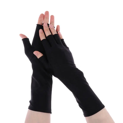 1Pair Sunscreen Protection Fingerless Long Gloves Women Arm Cool Summer Solid Mittens Half Finger Sleeves Black White Nude