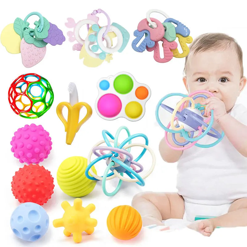 Rattle Teether Toys For Babies Development Baby Games Sensory Toys Baby Teether For Newborns Baby Rattles Toys 0 12 Months