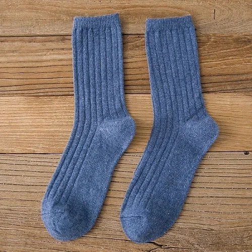 Thicken Warm Merino Wool Classic Solid Colors Rib Socks