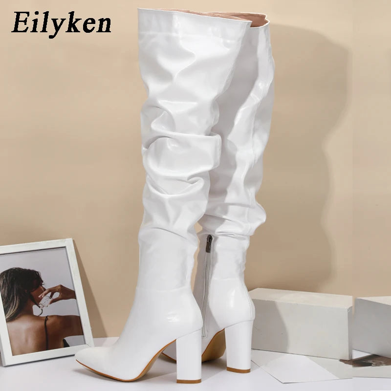Winter Women Over-the-Knee Boots Punk Style Square High Heel Zipper Shoes