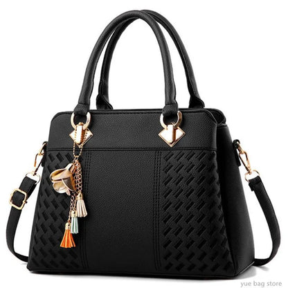 Women Handbags Tassel PU Leather Totes Bag Top-Handle Embroidery Crossbody Bag