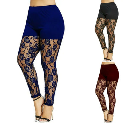 High Waist Pencil Pants Skinny Lace Hollow Out  Floral Tight Trouser