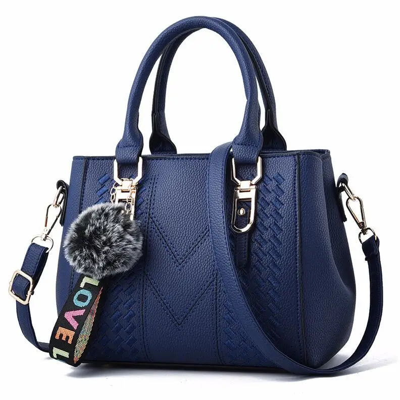 Embroidery Leather Handbags Bags for Women Sac a Main Ladies hair ball Hand Bag