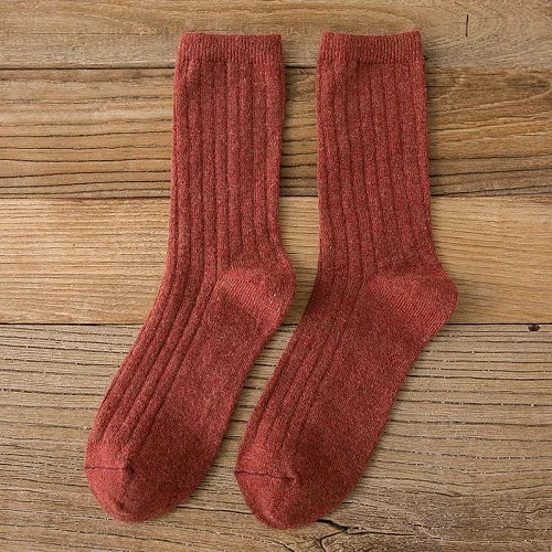 Thicken Warm Merino Wool Classic Solid Colors Rib Socks