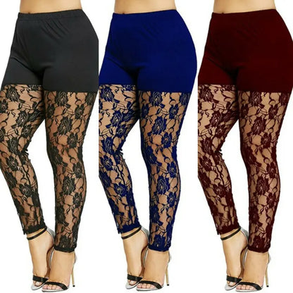 High Waist Pencil Pants Skinny Lace Hollow Out  Floral Tight Trouser