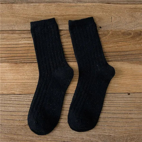 Thicken Warm Merino Wool Classic Solid Colors Rib Socks