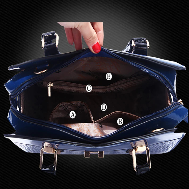 PU Leather Handbags Patent Luxury Brand Women Bags