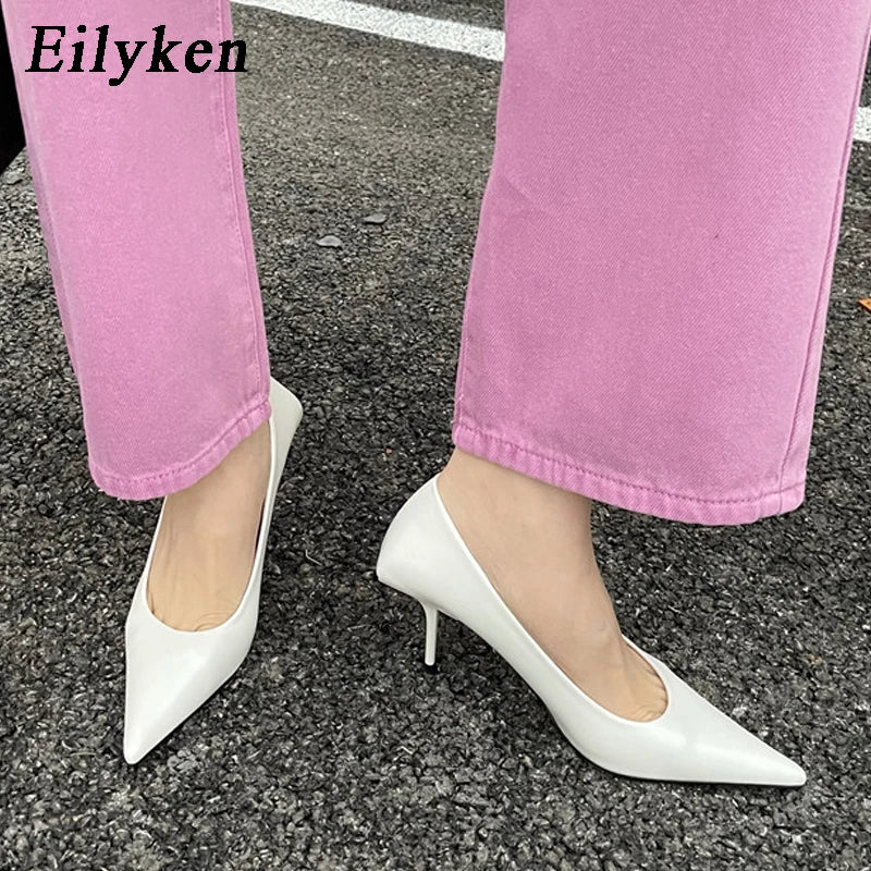 Eilyken High Quality Pu Leather New Sexy Shallow Pointed Toe Woman Pumps Thin High Heels Fashion Dress Sandals Ladies Shoes