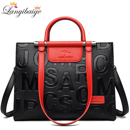 Ladies Quality Leather Letter Shoulder  Luxury Handbags Women Bags Designer Fashion Large Capacity Tote Bag