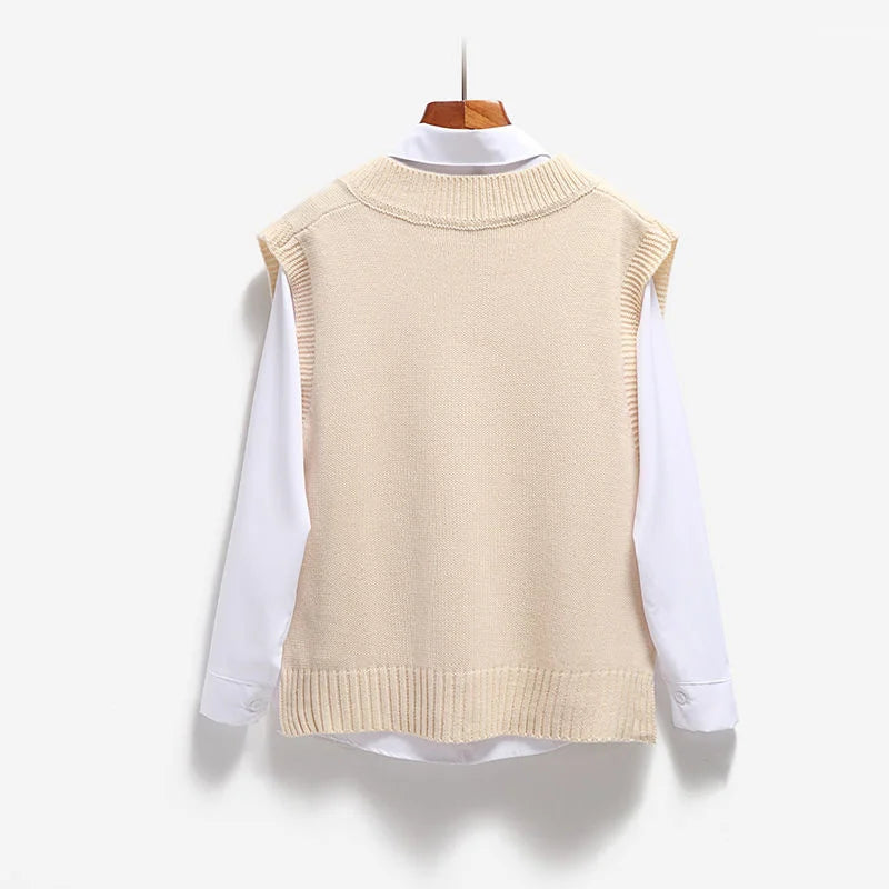 Sweater Vest V-neck Knitted Top 2025 New Korean Fashion Knitwear
