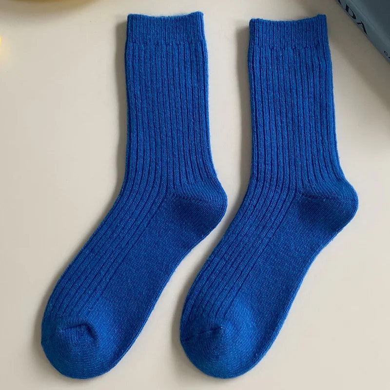 Thicken Warm Merino Wool Classic Solid Colors Rib Socks