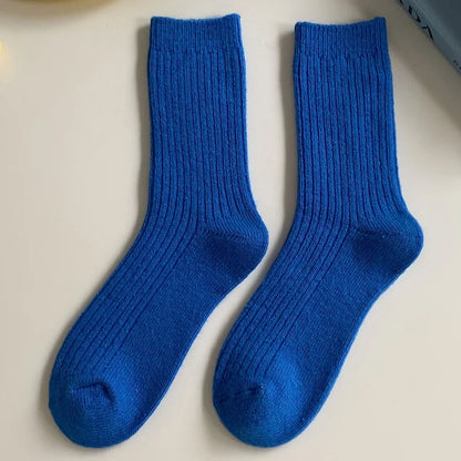 Thicken Warm Merino Wool Classic Solid Colors Rib Socks