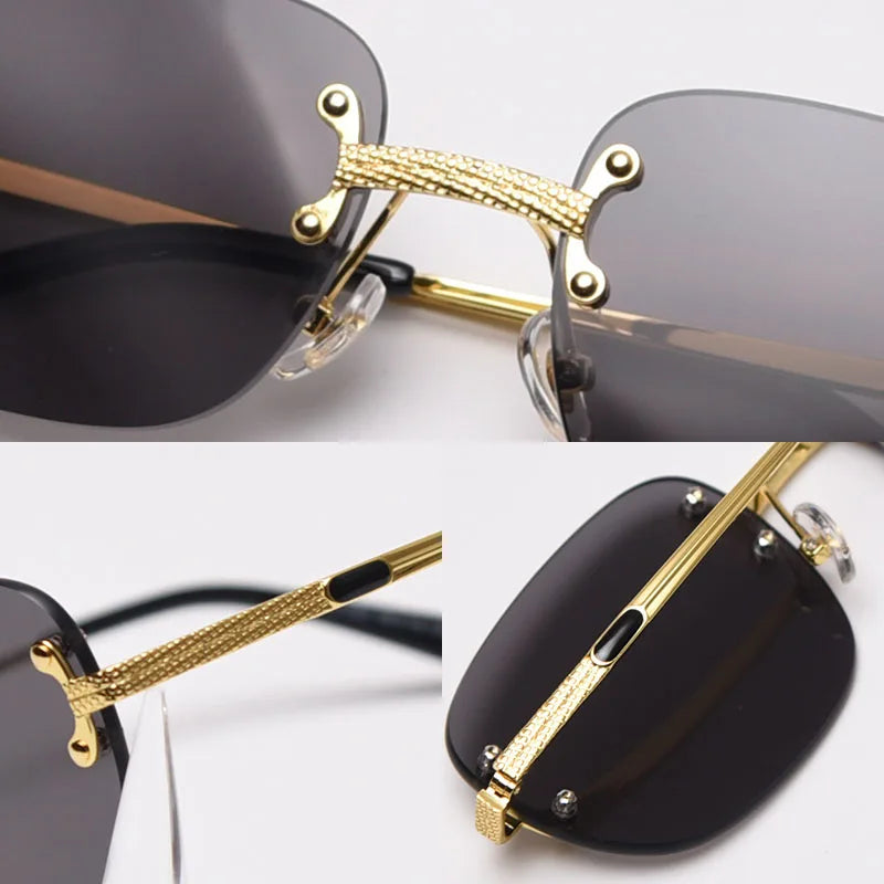 Popular Small Rectangle Sunglasses Retro Rimless Mirror Coating Shades