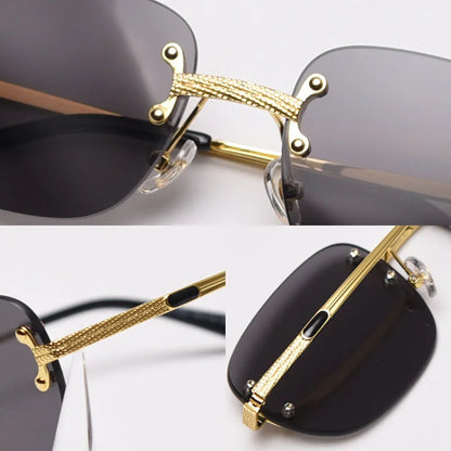 Popular Small Rectangle Sunglasses Retro Rimless Mirror Coating Shades