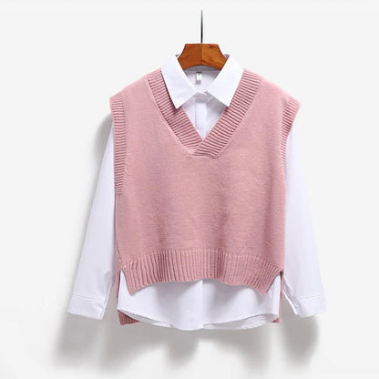 Sweater Vest V-neck Knitted Top 2025 New Korean Fashion Knitwear