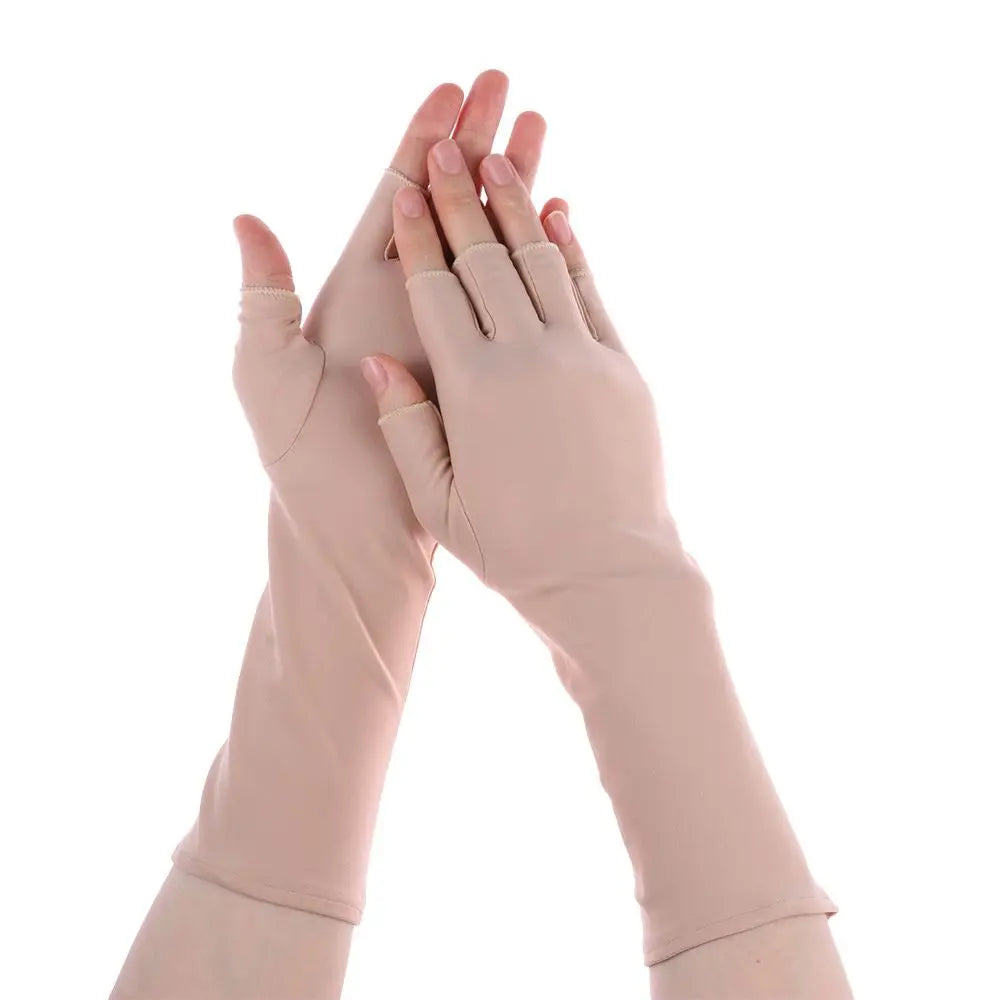 1Pair Sunscreen Protection Fingerless Long Gloves Women Arm Cool Summer Solid Mittens Half Finger Sleeves Black White Nude
