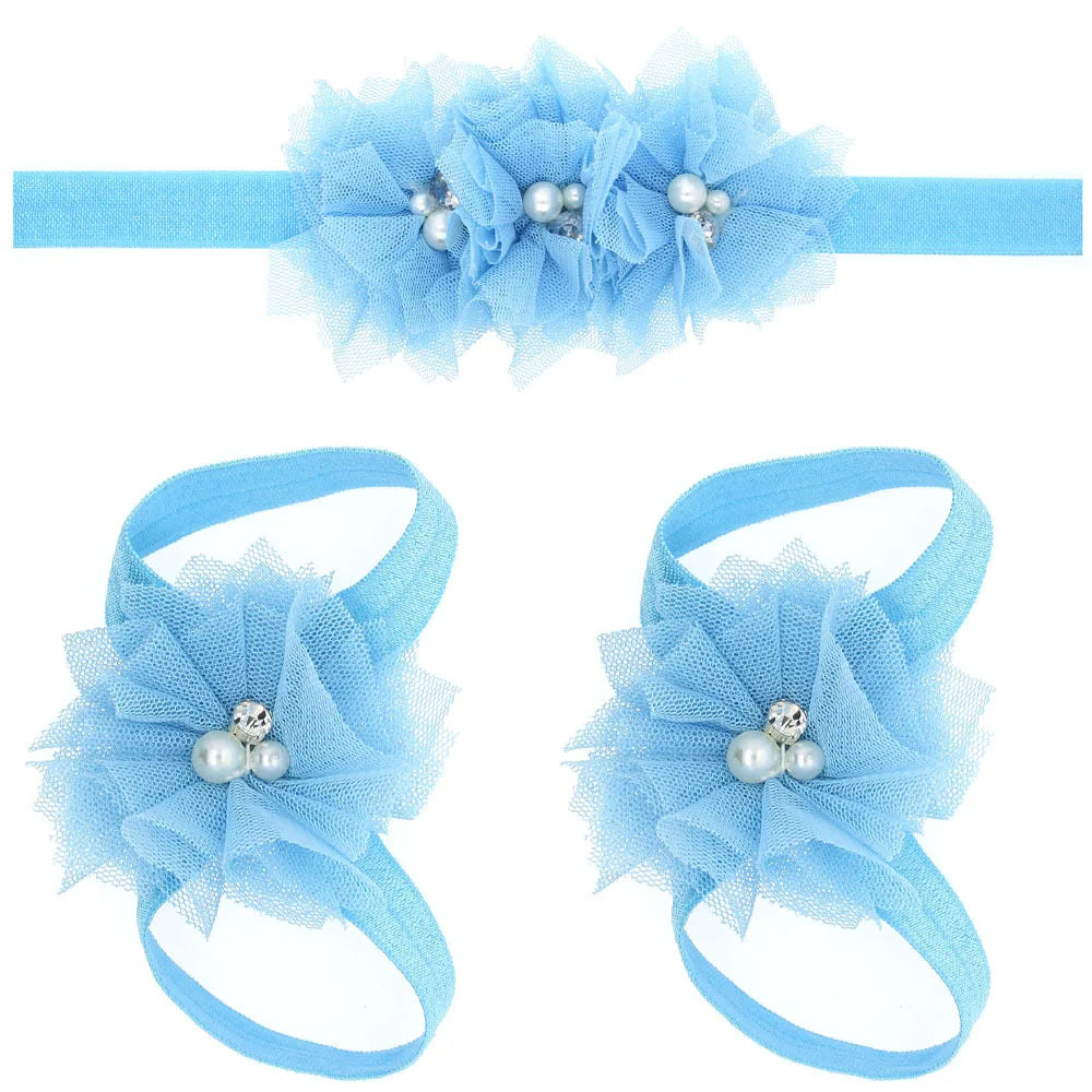3Pcs/Set Hair Bandage Foot Band Headband Ribbon FlowerTurban Children Newborn Kids Headwear Baby Girl Accessory Soft Photo Props