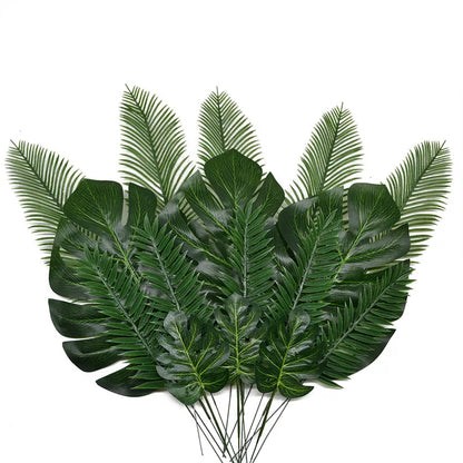 10-20 Pcs Artificial Plants Tropical Monstera Palm Leaves Simulation Leaf