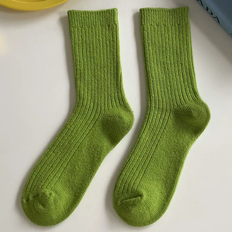 Thicken Warm Merino Wool Classic Solid Colors Rib Socks