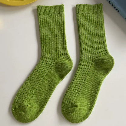 Thicken Warm Merino Wool Classic Solid Colors Rib Socks