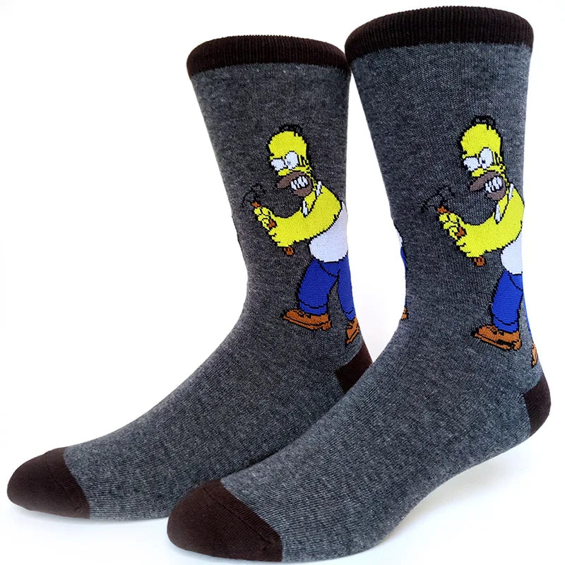 Simpsons Cartoon Anime Funny Socks Men Hip Hop Print Novelty Crazy Sokken Hip Hop Unisex Comfortable Skateboard Happy Meias